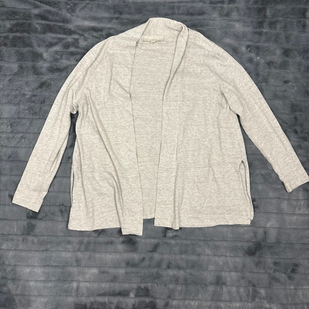Ann Taylor LOFT Open Front Cardigan Light Gray Heather Cotton Petite Medium MP